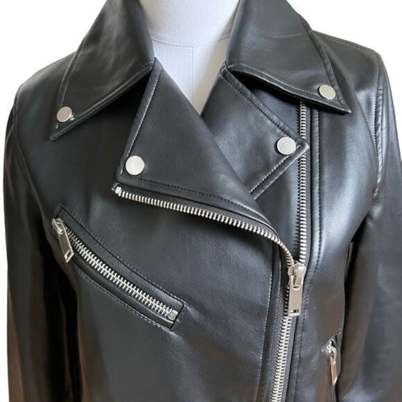 Anthropologie Avec Les Filles Relaxed Faux Leather Moto Jacket Size S NWT - Picture 8 of 16